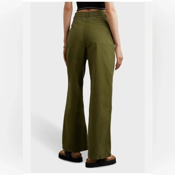 Frame Cotton Pleated Wide Army green Chino Pants Sz 27 - Picture 2 of 7